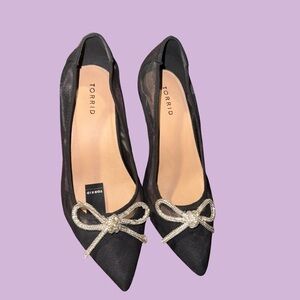 Torrid Black Heels with Silver Bow Accent